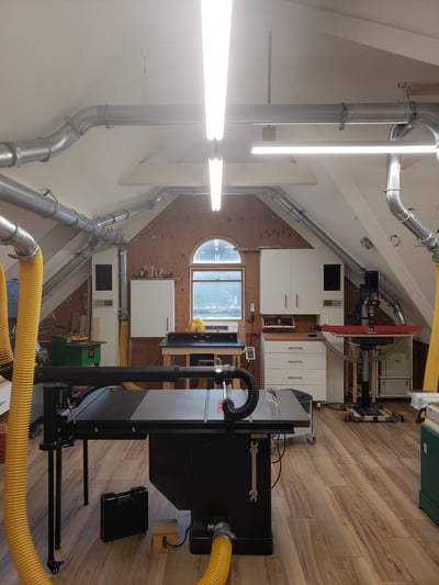 Completed Nordfab ducting system with clamps and sleeves.